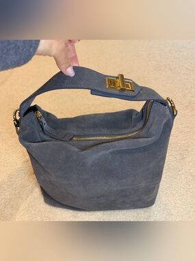 Claudia Firenze Women's Suede Shoulder Bag in Grey with Gold Hardware